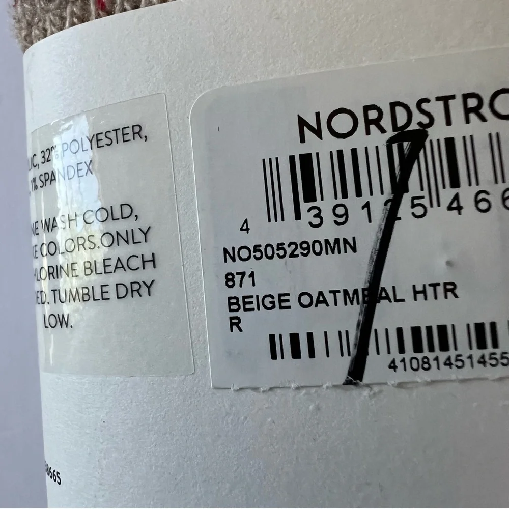 NORDSTROM MENS CREW SOCKS ACRYLIC/WOOL BLEND BEIGE OATMEAL HEATHER OS NWT